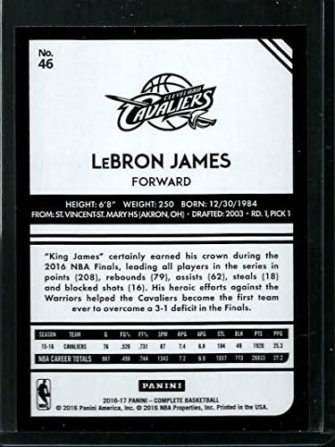 -17 Panini Tamamlandı 46 LeBron James NBA Basketbol Ticaret Kartı Cleveland Cavaliers
