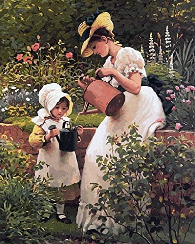 Bahçede güzel Anne ve Kız Baskılı İğne Tuval A0098 (14CT Mono Deluxe, 18 X 22.6)
