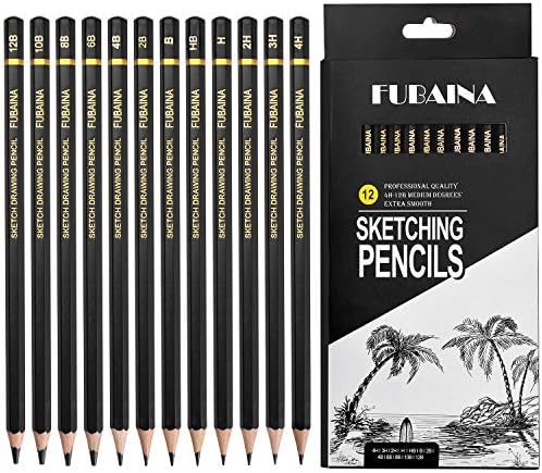 FUBAINA Profesyonel Çizim Eskiz Kalem Seti - 12 Adet Sanat Çizim Grafit Kalemler(12B - 4H), Çizim Sanatı, Eskiz, Gölgeleme,