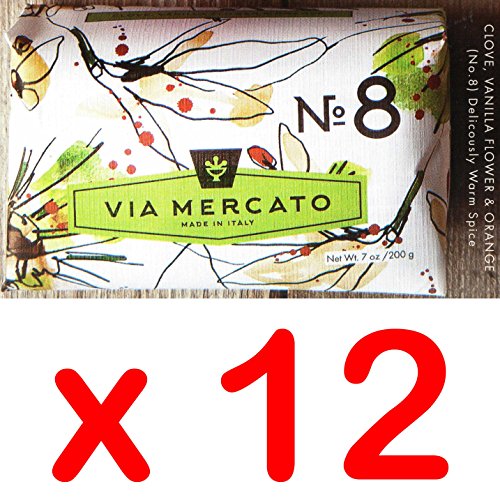 Via Mercato İtalyan Sabun Çubuğu (200g), No. 8-Karanfil, Vanilya Çiçeği ve 12 Portakal KUTUSU
