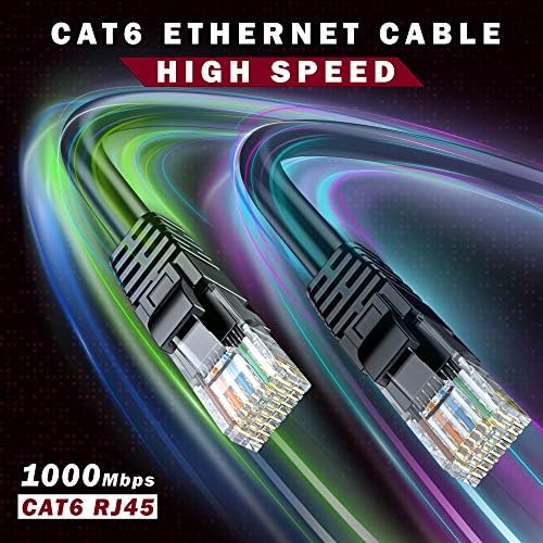 Ethernet Kablosu 1ft Cat 6 Saf Bakır, UL Listelenen, LAN UTP Cat6, RJ45 Ağ İnternet Kablosu - 1 feet Siyah (20 Paket)