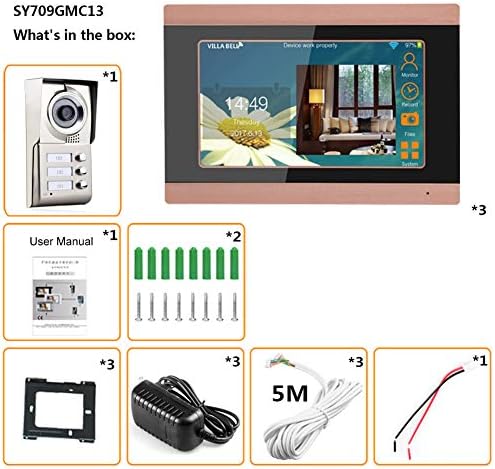 Wifi Video Kapı Zili için 3 Daire, 3 Monitör 7 inç Kablosuz Kayıt Görüntülü Kapı Telefonu İnterkom Kitleri, IR-CUT Su Geçirmez