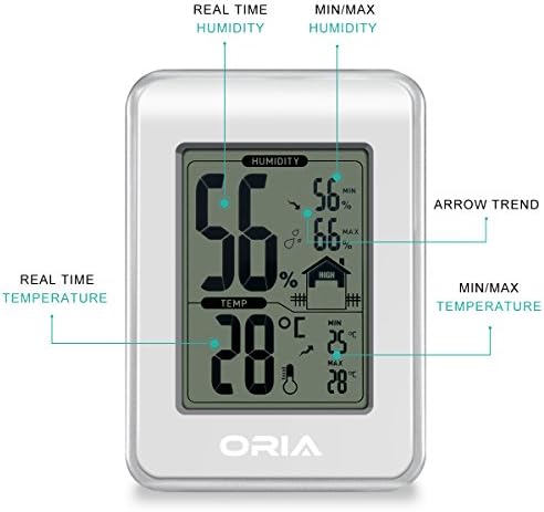 ORIA Dijital Higrometre Termometre, Kapalı Termometre Nem Monitör, sıcaklık Nem Ölçer Metre, LCD Ekran ile, Min ve Max Kayıtları,