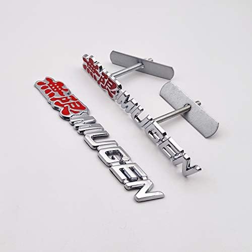 AxleZx 1x Krom Metal Mugen Logo Ön Izgara Amblem + 1x 3D Mektup Sticker Yarış Çıkartması Spor Turbo Güç Rozeti (Gümüş ve Kırmızı)