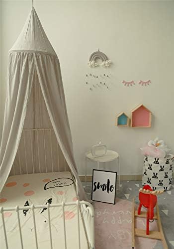 LLBubble Çocuklar Bebek Yuvarlak Kubbe Yatak Gölgelik Pamuklu Bez Cibinlik Çocuk Kapalı Açık Kale Oyun çadırı Odası Asılı Dekorasyon-Gri