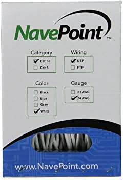 NavePoint CAT5e (CCA), 500ft, Beyaz, Katı Dökme Ethernet Kablosu, 24AWG 4 Çift, Korumasız Bükümlü Çift (UTP)