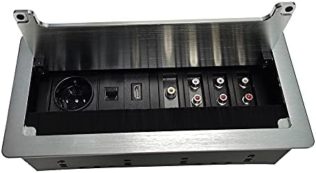 TİNOVO EV Gümüş fırça kapaklı multimedya masa soket AB priz ev ofis çıkış kutusu + 3.5 ses + HDMI + 3 video ve ses + RJ45 arayüzü
