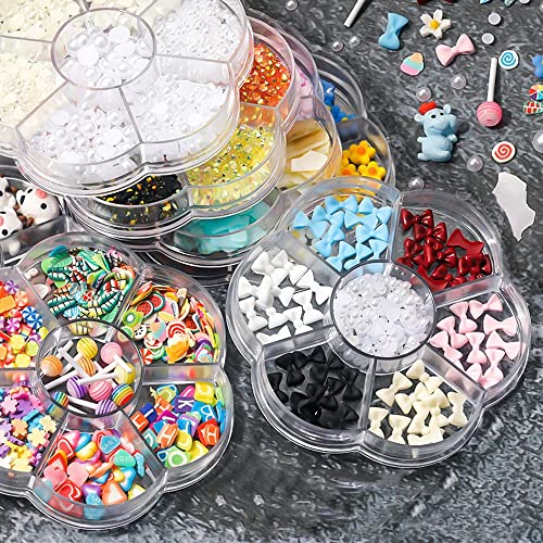 1 Kutu 3D Çivi Sanat Dekorasyon Karışık Reçine Kristal Kil Rhinestone Charms DIY Craft Yapımı için Renkli Tırnak Süsler, cep