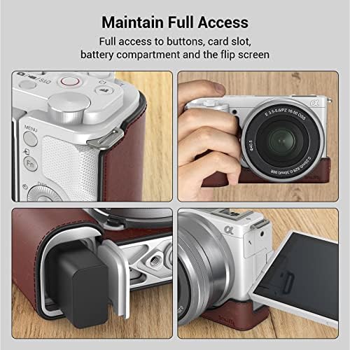 SmallRig Deri Yarım Vaka Sony ZV-E10, Retro Tarzı Deri kamera kılıfı ile Hafif Alüminyum Alaşım Taban Plakası Sony ZV-E10-3527
