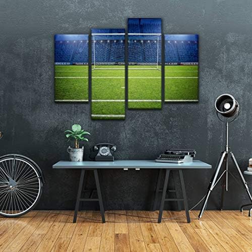 IGOONE 4 Paneller Tuval Resimleri - Hayali Futbol Stadyumu ve Kale Direği 3D Render Gol - Duvar Sanatı Modern Posterler Çerçeveli