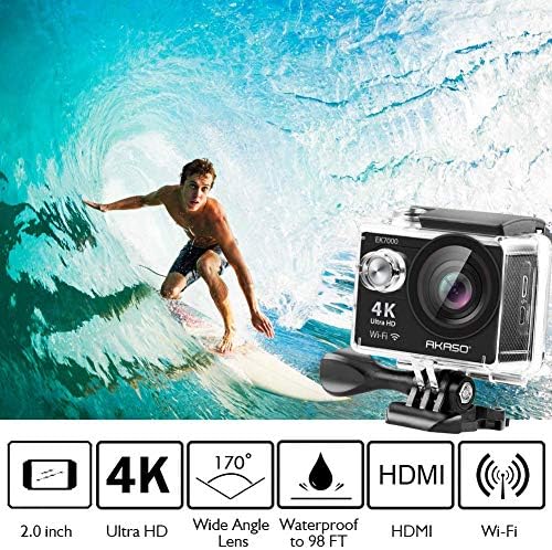 AKASO EK7000 4 K WiFi Spor Eylem Kamera Ultra HD Su Geçirmez DV Kamera 12MP 170 Derece Geniş Açı (Yenilenmiş)