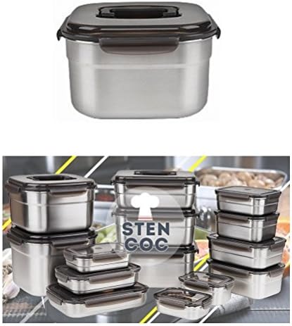 STENCOC Paslanmaz Çelik BPA Ücretsiz Kare Sızdırmaz Hava Geçirmez Kimchi / Turşu / Gıda saklama Kabı Tasarrufu (5.8 L / 196