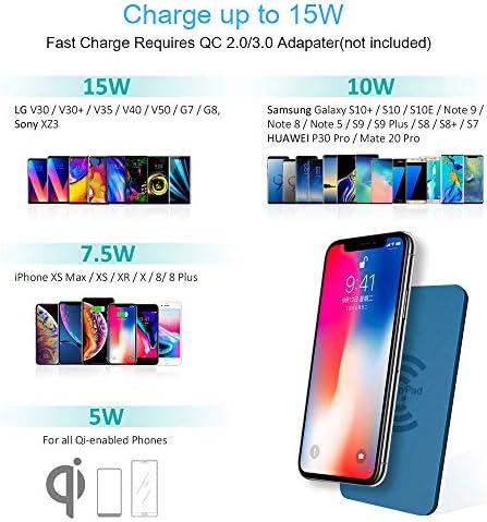 Kablosuz Şarj Cihazı, EnergyPad Qi Sertifikalı Hızlı Kablosuz Şarj pedi ile uyumlu iPhone Xs Max/airpod 2 / XS/XR/X / 12 /