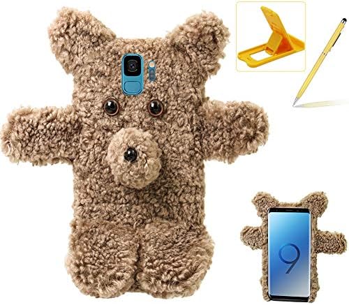 Kıvırcık Peluş samsung kılıfı Galaxy S9 Artı, Herzzer Güzel Sevimli Bulanık Kürklü Kış Yün Sıcak 3D oyuncak ayı Bebek Yumuşak