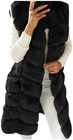 WUAI-Kadın Faux Fox Kürk Yelek Kış Sıcak Uzun Kürk Ceket Sıcak Faux Kürk Ceket Dış Giyim Artı Boyutu
