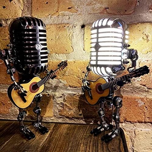 Retro Tarzı Mikrofon Robot Masa Lambası Tutan Guitare Vintage Gece lambası, Steampunk Tarzı Masa lambası, robot Dokunmatik