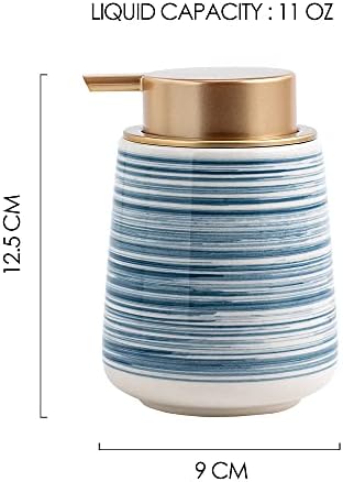 Kahve 11 oz El Boya Seramik losyon dispenseri Sıvı El Sabunluk Pompası Şişe için Mutfak Banyo (Handpaint Mavi)