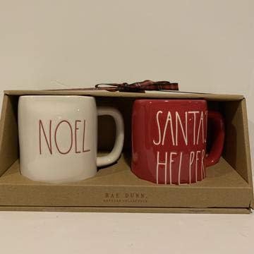 Rae Dunn NOEL + Noel BABA'NIN yardımcısı Kırmızı Kahve, Kakao, Çay Noel Seramik Kupa Seti