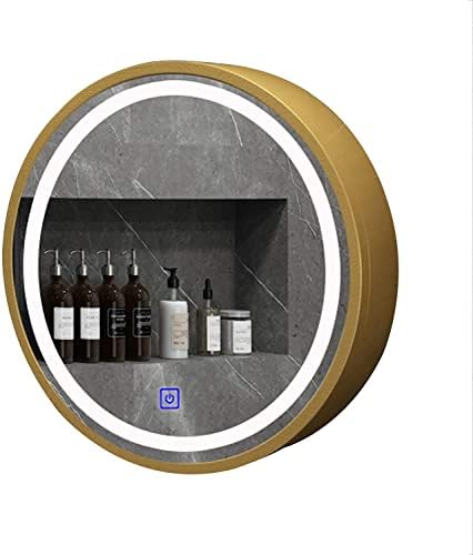 ZLGE Banyo Aynası Dolabı LED Işıklı Banyo Aynası Dolabı,Akıllı Dokunmatik Anahtarlı Buğu Çözücü ile Yuvarlak Duvara Monte İlaç