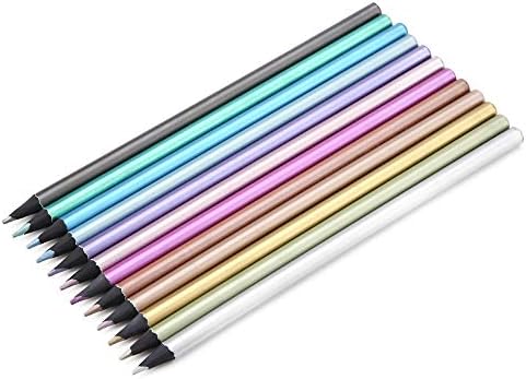 Alvinlit Metalik Renk Kurşun Kalem Seti, 12 Renk Kalemler Profesyonel çizim kalemleri Yetişkin Çocuklar için Boyama Eskiz