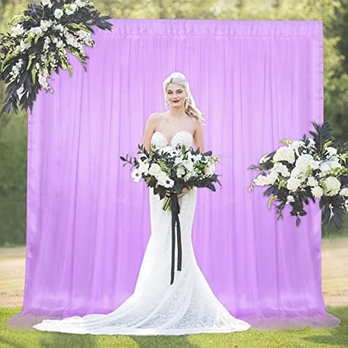 Tül Backdrop Perde Gelin Duş Backdrop Parti Düğün Süslemeleri için Fotoğraf ışık Purple-5ftx7ft