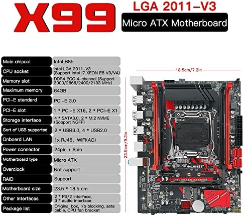 MAKİNİST X99 Oyun Anakart WiFi LGA 2011-V3 Mikro ATX Anakart ile M. 2 NVME SATA Yuvası Desteği Dört Kanal DDR4 ECC RAM 2133