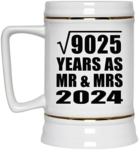 95th Yıldönümü Karekök 9025 Yıl Olarak Mr & Mrs 2024-22 oz Bira Stein Seramik Bar Kupa Tankard Drinkware-Eşi için Koca Lady