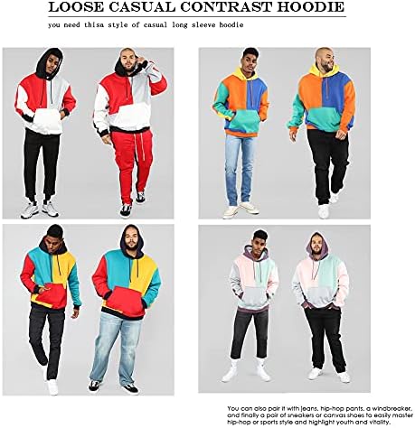 BEBUERRG erkek uzun kollu kazak kontrast renk Hoodie moda Hip-Hop Sweatshirt