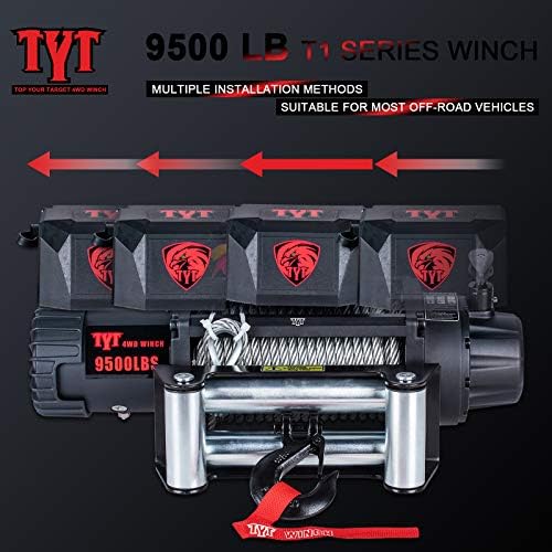 TYT T1 Serisi Vinç 9500 lb. Yük Kapasiteli Elektrikli Vinç, Hawse Fairlead ile 12V Su Geçirmez IP67 Kurtarma Vinci, Kablosuz