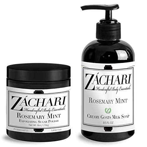 Zachari 8.5 oz Sıvı Keçi Sütü Biberiye Nane Sabunu ve 8 oz Fırçalayın Combo