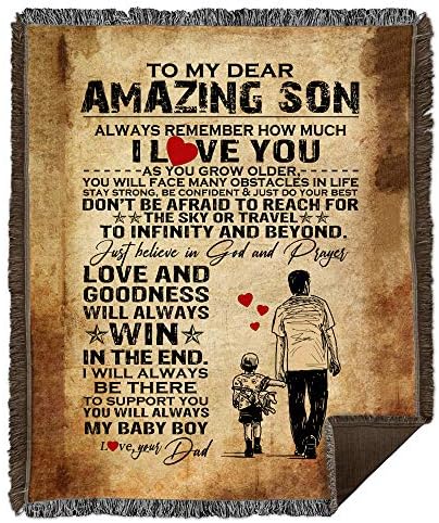 Artgosome My Baby Dad to Amazing Son Gökyüzüne Ulaşmaktan Korkmayın - Dokuma Battaniye-Ev Yatak Dekoru (50 x 60)