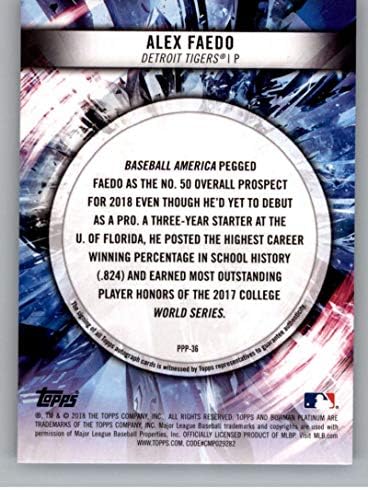 2018 Bowman Platin Prizmatik Prodigies İmzalar PPPA-AF Alex Faedo Otomatik İmza Detroit Tigers Resmi MLB Beyzbol Ticaret Kartı