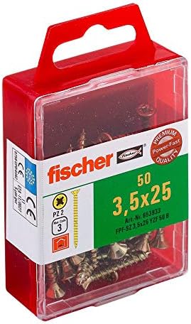 Fischer 653933 3,5 x 25 mm VG PZ Çinko Kaplama Güç-Hızlı Gömme Başlı Vida-Sarı (50 Parça)
