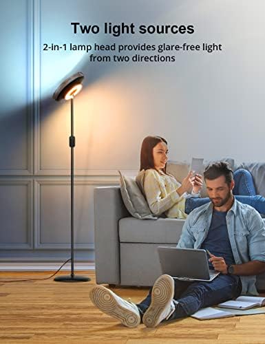 LED Zemin Lambası, 28.5 W / 1400LM Ana ışık ve15 W / 530LM Alt Okuma Lambası, Ayarlanabilir 4 Renk Sıcaklık Zamanlayıcısı,