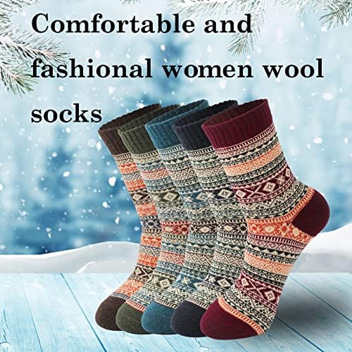 5 Paket Bayan Yün Çorap-Kış Sıcak Yün Çorap Kalın Örgü Çorap, Sıcak Kalın Yumuşak Rahat Çorap, Kadınlar için Kış Sıcak Çorap