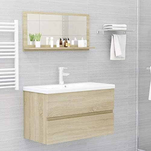 yeacher Banyo Aynası Sonoma Meşe 31.5 inç ×4.1 inç ×14.6 inç, Pürüzsüz Yüzeyli Sunta Kullanarak, Çevre Dostu Malzeme Seçimi,