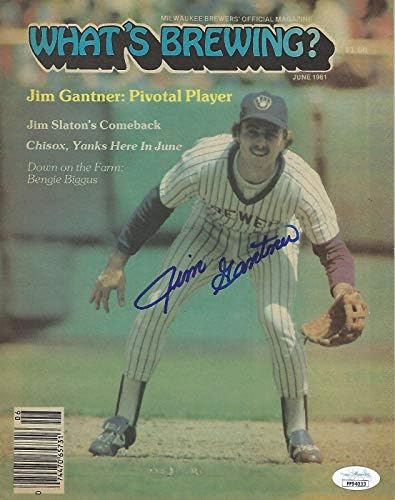 1981 BİRA üreticileri Jim Gantner imzalı What's Brewing dergisi JSA COA OTOMATİK İmzalı-İmzalı MLB Dergileri