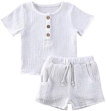 Yürüyor Bebek Erkek Bebek Kız Giysileri Katı Keten Kısa Kollu T-Shirt Tops Şort Pantolon Unisex 2 Adet Yaz Kıyafetler Set