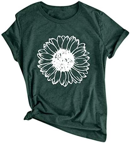 Dosoop Kadın Kısa Kollu Sevimli Ayçiçeği Grafik T Shirt Crewneck Gömlek Yaz Casual Tee Gömlek Tops Bluz