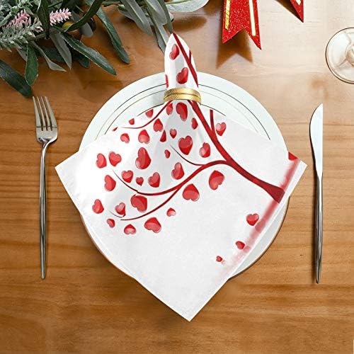 YUEND Masa Keten Kırmızı Kalpler Ağacı Bez Peçeteler Yemekleri Baskı Aile Ziyafetler Düğün Partiler için Restoran