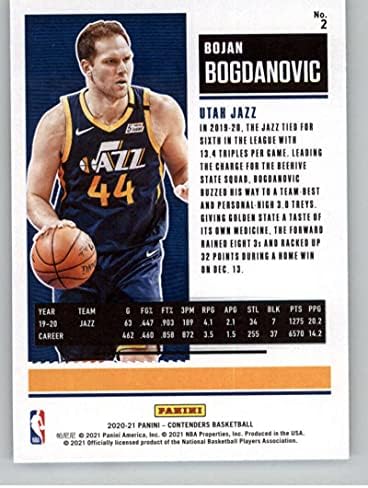 2020-21 Panini Yarışmacıları Sezon Bileti 2 Bojan Bogdanovic Utah Jazz NBA Basketbol Ticaret Kartı
