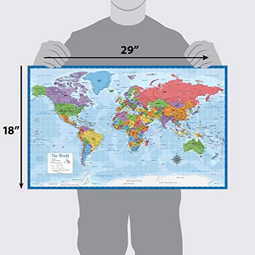 3 Paket-Dünya ve ABD Haritası Poster Seti [Mavi Okyanus] + İskelet Sistemi Anatomisi Grafik (Lamine, 18 x 29)