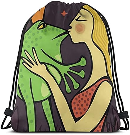 Sarışın Prenses Öpüşme Bir Kurbağa İpli sırt çantası Su Geçirmez Dize Çanta Spor Sackpack Spor Çuval Erkek Kadın