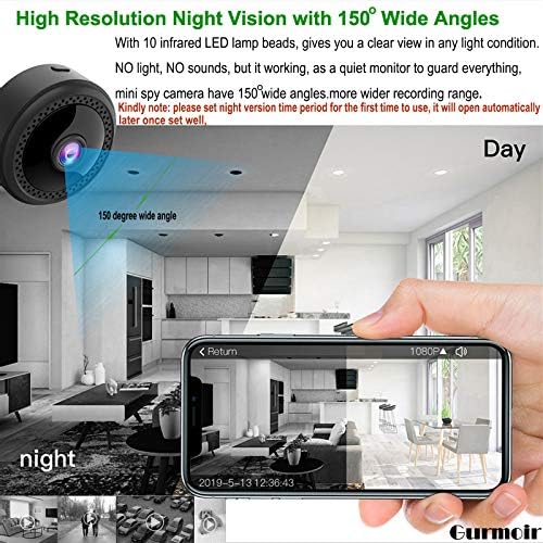 Gurmoir Mini Casus Kamera 1080P Gizli Kamera, Gece Görüşlü Kablosuz Güvenlik Kamerası / Hareket Algılama / Uzaktan İzleme /