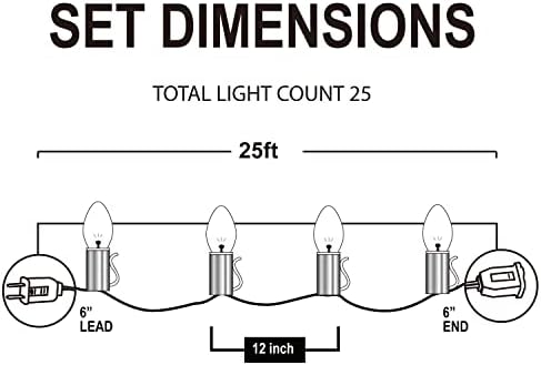 50FT C7 noel ışıkları, 2 paket 25 sayısı 25 FT büyük ampul Noel akkor ışıkları ile 4 yedek ampuller için korkuluk noel ağacı,