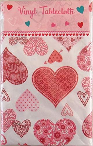 Sevgililer Günü Kırmızı ve Pembe Dekoratif Kalpler Kolaj Vinil Flanel Arka Masa Örtüsü (52 x 70 Dikdörtgen)