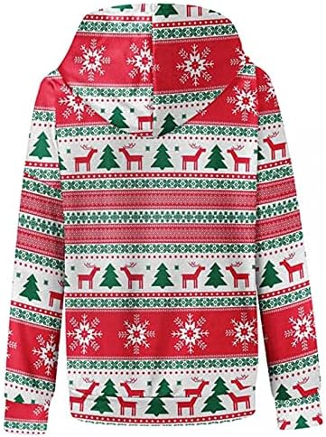 Moda kadın uzun kollu T-Shirt kış Noel baskı bluz Kapşonlu fermuar ceket Tops