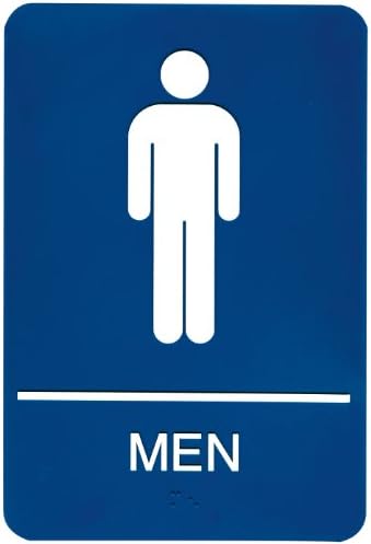 Başlık İşareti 5209 ADA Dokunsal Grafikli Erkek Tuvalet İşareti, 6 İnç x 9 İnç, Mavi / Beyaz