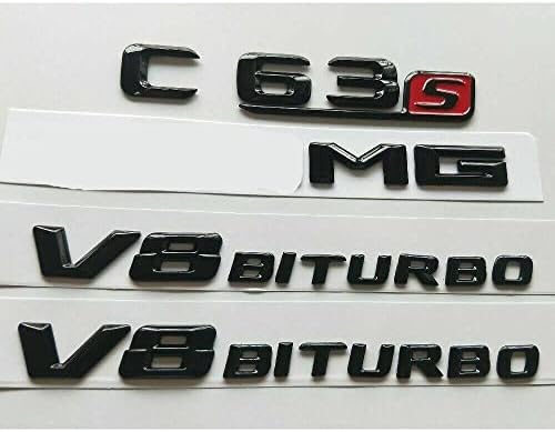 LUOWAN için Parlak Siyah için C63s MG V8 BİTURBO Gövde Rozetleri Amblemler için W205 (Parlak Siyah C63s)