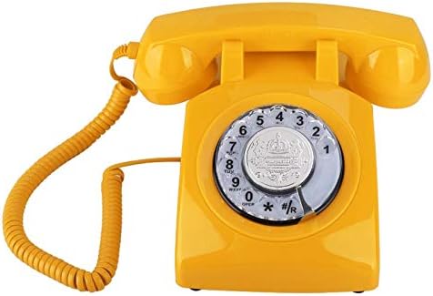 Retro Kablolu Telefon Eski Moda Döner Dial Telefon Vintage Sabit Telefon Danışma Telefon Ev Dekorasyon (Sarı)
